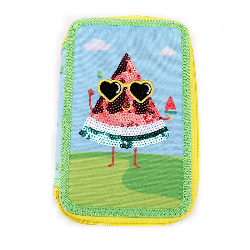 Braid Trim Watermelon Double Zippers Pencil Case for Students
